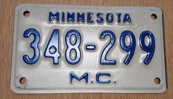 Régi USA motor motorkerékpár rendszám rendszámtábla 348-299 Minnesota