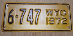 Régi USA motor motorkerékpár rendszám rendszámtábla 1972-ből 6-747 Wyoming