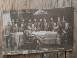 Régi képeslap, II. Vilmos császár tábornokaival 1914, papírrégiség
