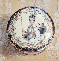 Erzsébet királynő koronázásának 50. évfordulójára készült Staffordshire England porcelán  dobozka