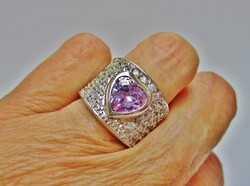 Beautiful Older Lilac-Set Silver Ring with Marking