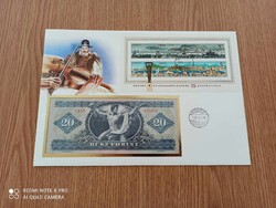 Bankjegyes és bélyeges boríték 1986 Magyarország 20 Forint 1980 UNC