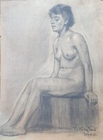 Király Jenő: Női akt, grafika, 1907, 36.5 x 50 cm