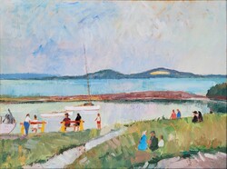 Szikra I. János (1921-2009)  Balatonpart. c. festménye EREDETI GARANCIÁVAL