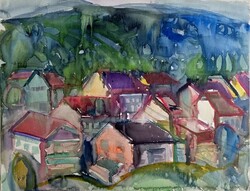 József Litkei: Domboldal (1963) large graphic from the artist's estate