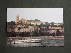 Képeslap,Budapest,Mátyás templom,halászbástya,Duna part,Szigliget sétahajó látkép,részlet,1984-