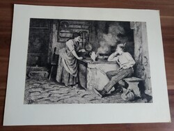 Antik fénynyomat, Künstlerheim Festgeschenk albumból,Gabriel Hackl: Urlauber, 1900 eleje