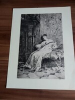 Antik fénynyomat,Künstlerheim Festgeschenk albumból,Fritz August Kaulbach:Réverie,1900 eleje