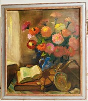 Dehény Lajos: Virágcsendélet c. (1947.) olajfestménye 81x92cm EREDETISÉG GARANCIA