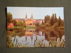Képeslap,Budapest,Kosztolányi Dezső tér,Feneketlen tó,Szent Imre templom látkép,részlet,1977-