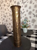 Régi Réz Töltényhüvely Hadifogoly Váza Háborús Emlék ágyúhüvely váza