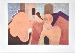 Aknay János: Városvédő angyal III/IX sokszorosított grafika