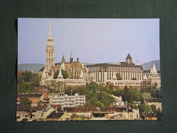 Képeslap,Budapest,Mátyás templom,Halászbástya,Hilton szálló,városi látkép,részlet,1984-