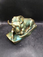 Zsolnay eozin bölény , szép labradoros színekkel,10x22x12cm-es. 3732b
