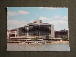 Képeslap,Budapest,Duna part,kikötő,sétahajó,Duna szálló,hotel látkép,részlet,1971-