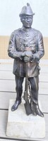 Antique Hunter with Rifle, Tin Statue of Emperor Franz Joseph with Award, Marble Base, Bronze-like