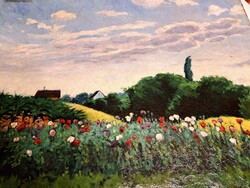 József Klein (1896 - 1945) field with flowers (summer in Nagybánya), 1934