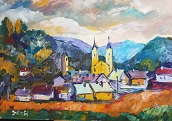 Festmény (02/01) - BÁNFI : NAGYBÁNYA  (olaj, karton, 50x35  cm)