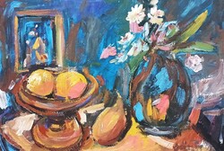 Festmény (01/09) - BÁNFI : CSENDÉLET (olaj, karton, 35 x 25 cm)