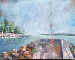 Balatoni móló - olaj, vászon, 50x40