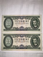 10 forint sorszámkövető (2db) UNC