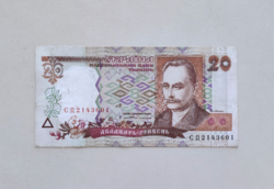 Ukrajna 20 Hrivnya 1995, VF+.