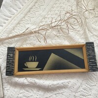Art deco stílusú presszókávés tálca kovácsoltvas fülekkel