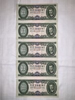 10 forint bankjegy sorszámkövető (5db) UNC