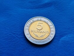 BOLÍVIA 5 BOLIVIANOS 2017 UNC! ÚJ SZÖVEG! BIMETÁL! RITKA!!