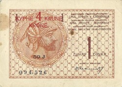 1 dinár 4 korona felülbélyegzés 1919 Szerb Horvát Szlovén királyság 3 Hajtatlan.