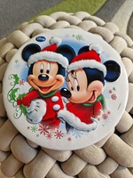 Mickey és Minnie egereket ábrázoló kerek fém doboz