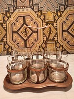 SZECESSZIÓS RÉZ POHÁRTARTÓ, POHARAKKAL (G14)