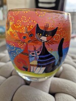 Goebel Rosina Wachtmeister macskás, kézzel készült üveg pohár, mécsestartó, váza