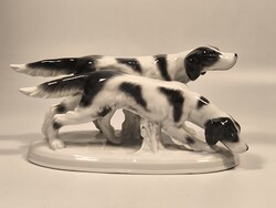 Fasold & Stauch Bock Wallendorf Extra ritka vadászkutya páros porcelán figura P34