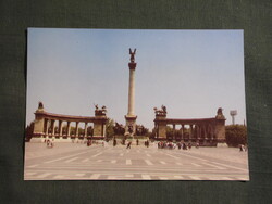 Képeslap,Budapest,Hősök tere,Millenniumi emlékmű,városi látkép,részlet,1980-