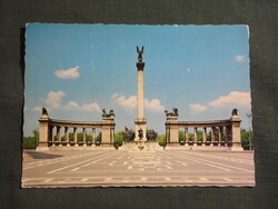 Képeslap,Budapest,Hősök tere,Millenniumi emlékmű,városi látkép,részlet,1974-