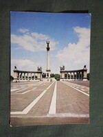 Képeslap,Budapest,Hősök tere,Millenniumi emlékmű,városi látkép,részlet,1980-