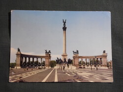 Képeslap,Budapest,Hősök tere,Millenniumi emlékmű,városi látkép,részlet,1967-