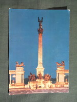 Képeslap,Budapest,Hősök tere,Millenniumi emlékmű,városi látkép,részlet,1970-