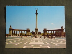 Képeslap,Budapest,Hősök tere,Millenniumi emlékmű,városi látkép,részlet,1977-