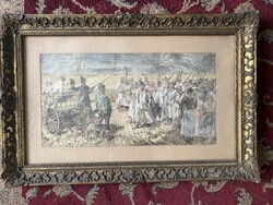 Breznay-Mácsai: Aratósztrájk 1894-ben (színezett rézkarc)