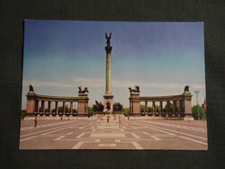 Képeslap,Budapest,Hősök tere,Millenniumi emlékmű,városi látkép,részlet,1970-