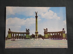 Képeslap,Budapest,Hősök tere,Millenniumi emlékmű,városi látkép,részlet,1967-