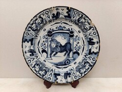 Antik zsidó delfti porcelán tányér tál oroszlán tóra tekercs judaika Delft 18. század 537 2954