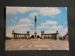Képeslap,Budapest,Hősök tere,Millenniumi emlékmű,városi látkép,részlet,1970-