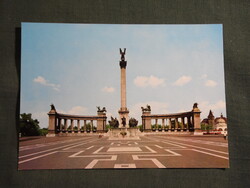 Képeslap,Budapest,Hősök tere,Millenniumi emlékmű,városi látkép,részlet,1977-