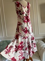 M&S 44-es hosszú  len ruha burgundi virágokkal, maxiruha