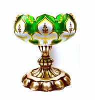 19th century Biedermeier 2-layer cut glass bowl with a wide silver base!