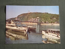 Képeslap,Budapest,Gellért hegy,Erzsébet híd,emlékmű,citadella,hajó,városi látkép,részlet, 1974-