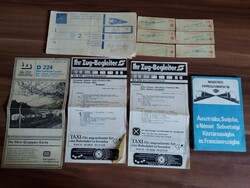 Nemzetközi román vonatjegy,6 db német vonalegy,1 db nemzetközi expressz menetrend,3 db német, 1980